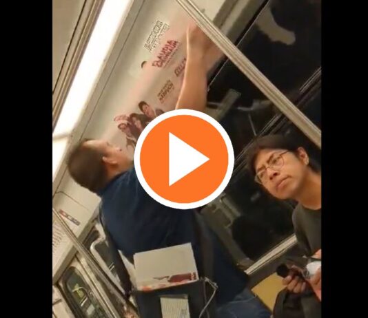 VIDEO: Captan a brigadista de Morena tapando propaganda de Taboada en el Metro